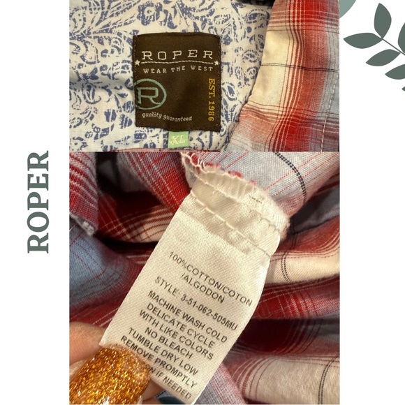 Roper Women’s Western Plaid Shirt Snap Front Red White Blue – Size XL - Picture 6 of 6